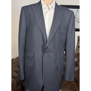 Tom Ford Striped Navy Suit Jacket 56/46 Peak Lapel Wool Blue Herringbone Men’s